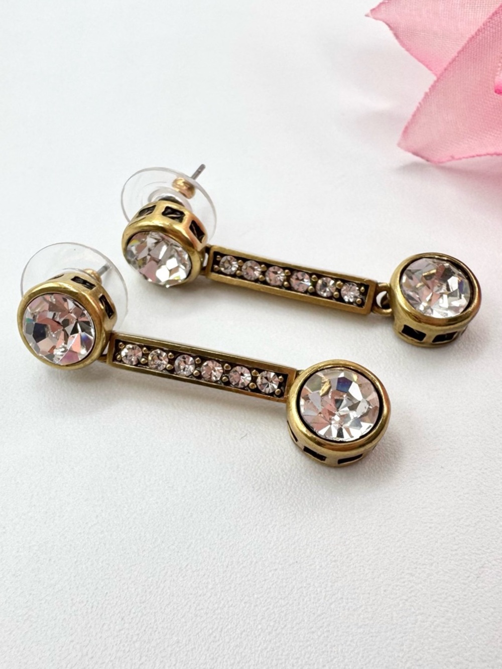 Heidi Daus Crystal Linear Drop Earrings Signed Art Deco Revival Glam Elegant